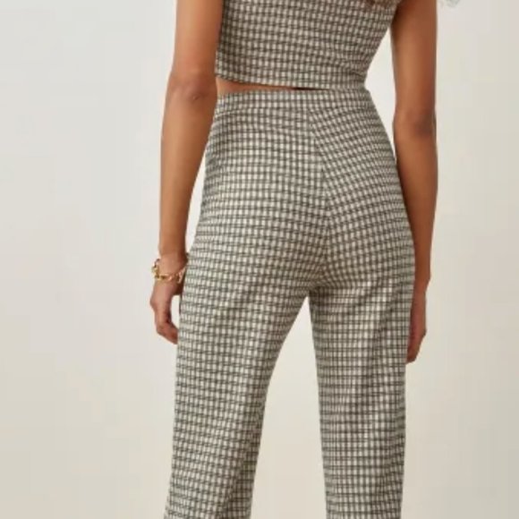 Reformation Jodie Two Piece Beige Check Size XS - Picture 2 of 10